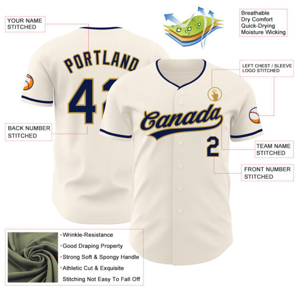 Custom Cream Navy-Old Gold Authentic Baseball Jersey