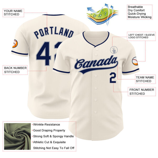 Custom Cream Navy-Gray Authentic Baseball Jersey