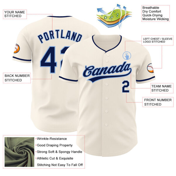 Custom Cream Navy-Light Blue Authentic Baseball Jersey