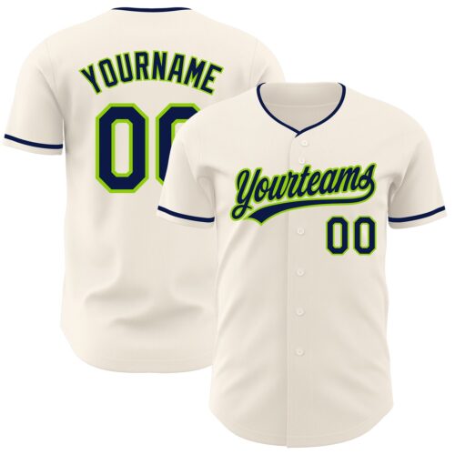 Cream1216 Custom Cream Navy-Neon Green Authentic Baseball Jersey