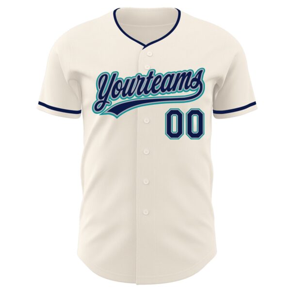 Custom Cream Navy Gray-Teal Authentic Baseball Jersey