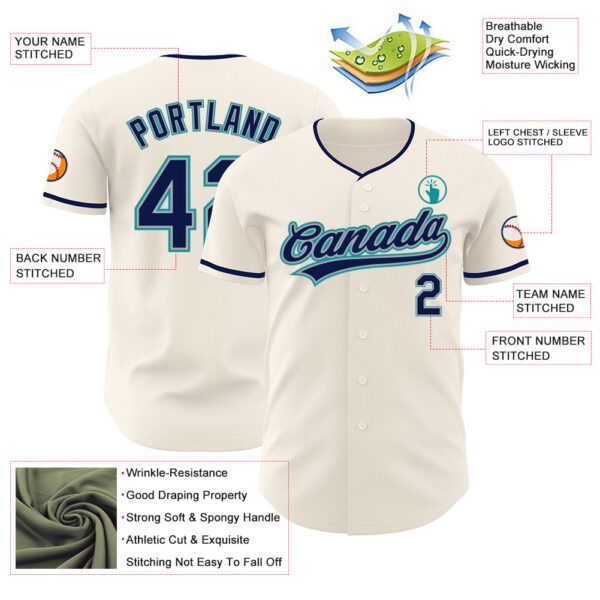 Custom Cream Navy Gray-Teal Authentic Baseball Jersey