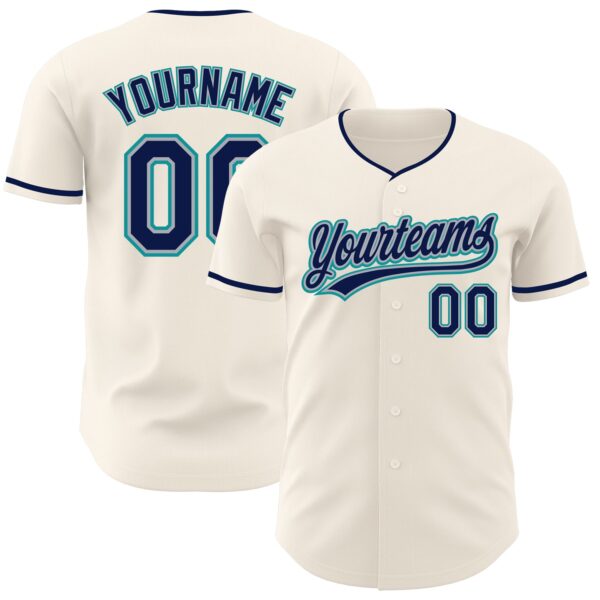 Custom Cream Navy Gray-Teal Authentic Baseball Jersey