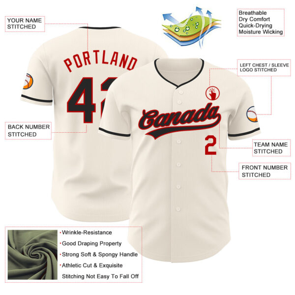 Custom Cream Black-Red Authentic Baseball Jersey