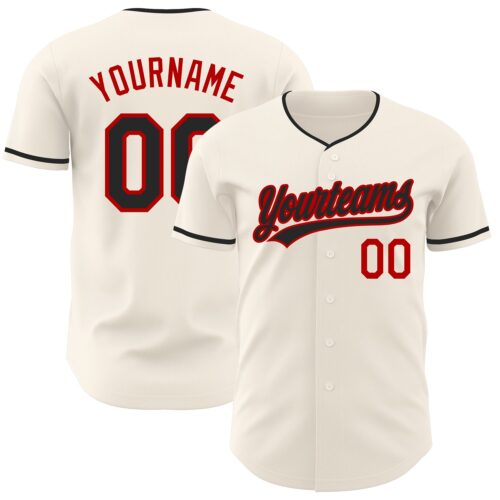 Cream1219 Custom Cream Black-Red Authentic Baseball Jersey