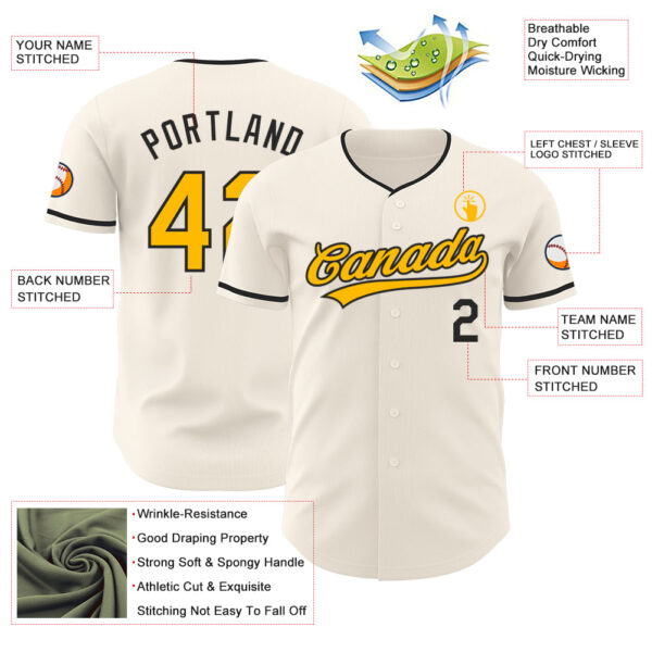 Custom Cream Gold-Black Authentic Baseball Jersey
