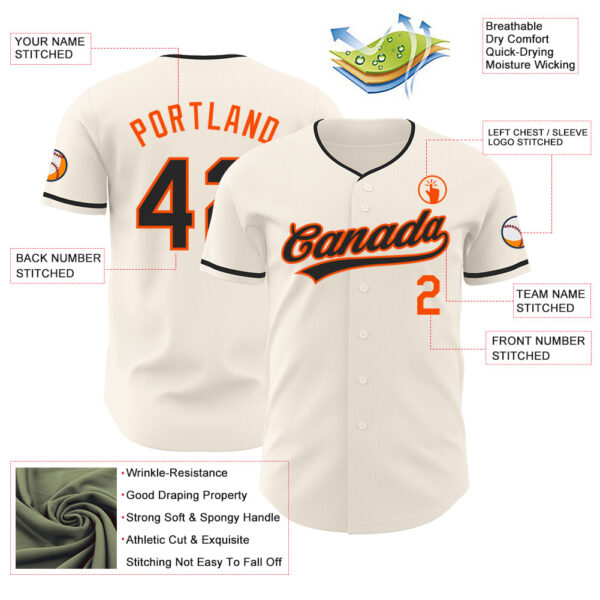 Custom Cream Black-Orange Authentic Baseball Jersey