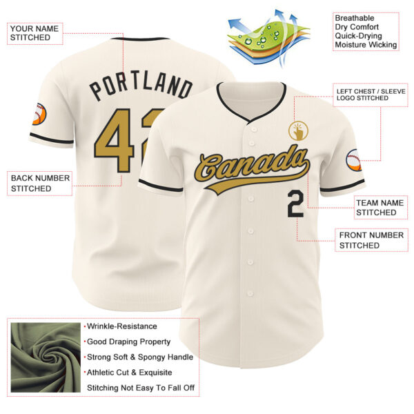 Custom Cream Old Gold-Black Authentic Baseball Jersey