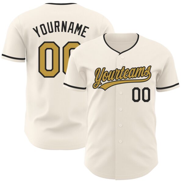 Custom Cream Old Gold-Black Authentic Baseball Jersey