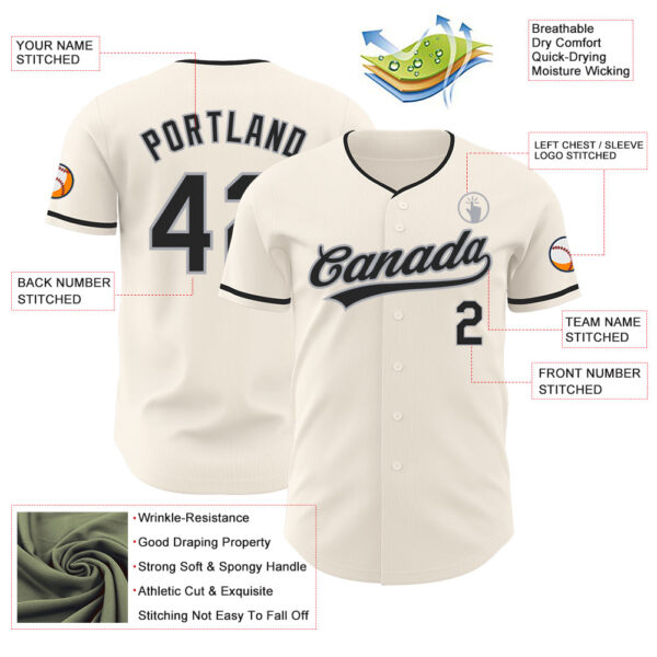 Custom Cream Black-Gray Authentic Baseball Jersey