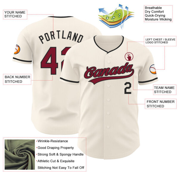 Custom Cream Crimson-Black Authentic Baseball Jersey