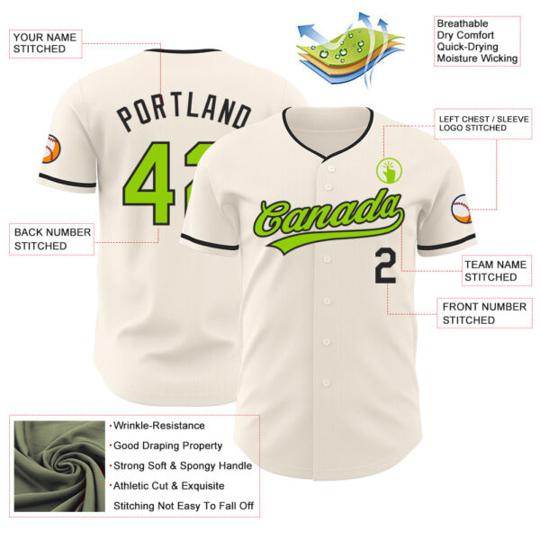 Custom Cream Neon Green-Black Authentic Baseball Jersey