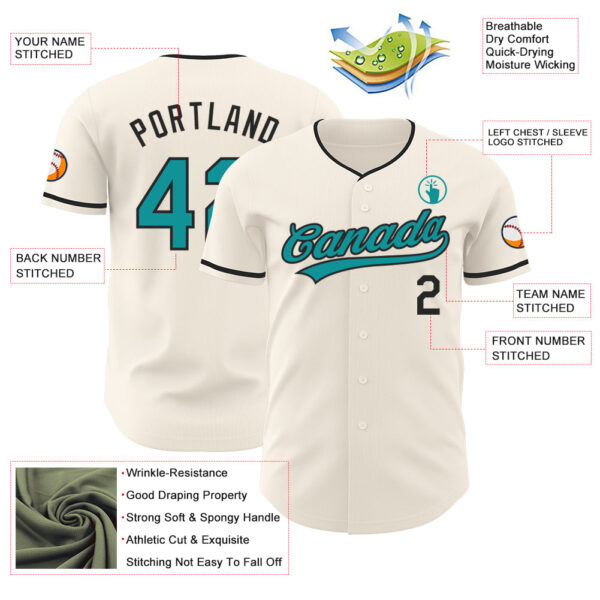 Custom Cream Teal-Black Authentic Baseball Jersey