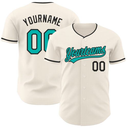 Cream1229 Custom Cream Aqua-Black Authentic Baseball Jersey