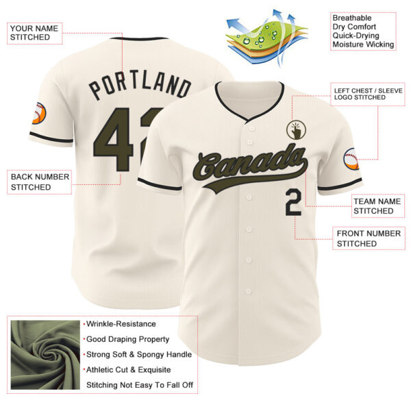 Custom Cream Olive-Black Authentic Baseball Jersey