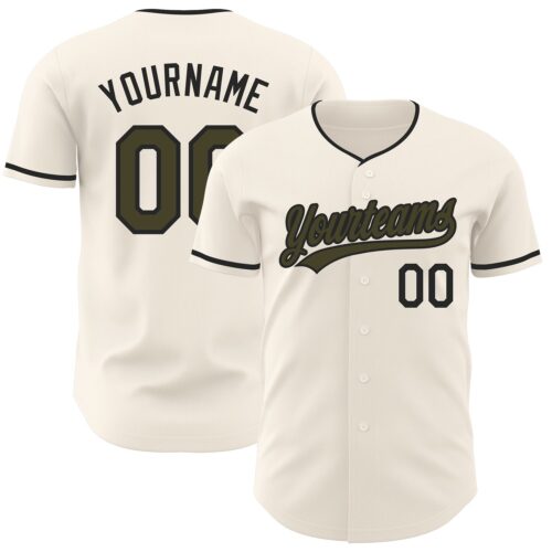 Cream1232 Custom Cream Olive-Black Authentic Baseball Jersey