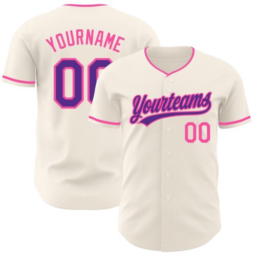 Cream1233 Custom Cream Purple-Pink Authentic Baseball Jersey