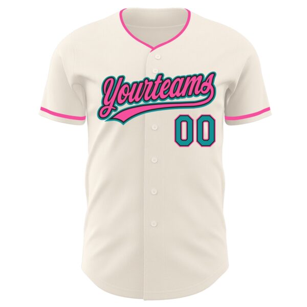 Custom Cream Teal Black-Pink Authentic Baseball Jersey