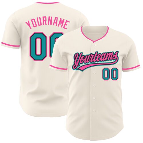 Cream1235 Custom Cream Teal Black-Pink Authentic Baseball Jersey