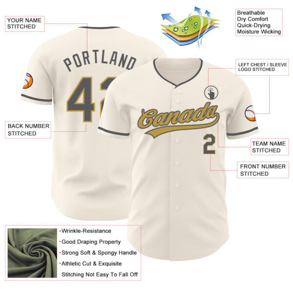 Custom Cream Steel Gray-Old Gold Authentic Baseball Jersey