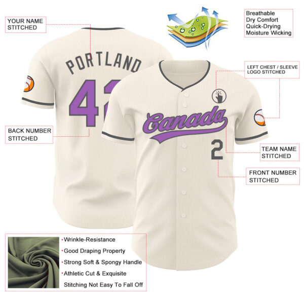 Custom Cream Medium Purple-Steel Gray Authentic Baseball Jersey