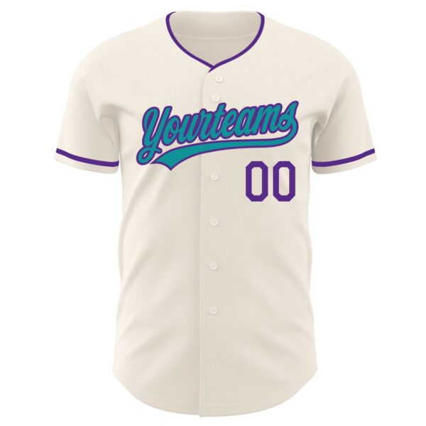 Custom Cream Teal-Purple Authentic Baseball Jersey