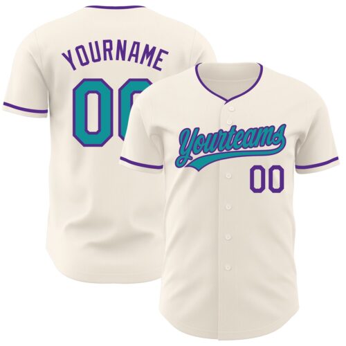 Cream1241 Custom Cream Teal-Purple Authentic Baseball Jersey