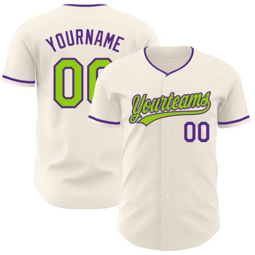 Cream1242 Custom Cream Neon Green-Purple Authentic Baseball Jersey