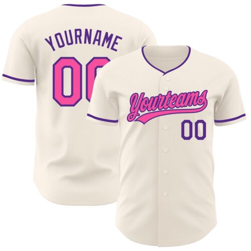 Custom Cream Pink-Purple Authentic Baseball Jersey