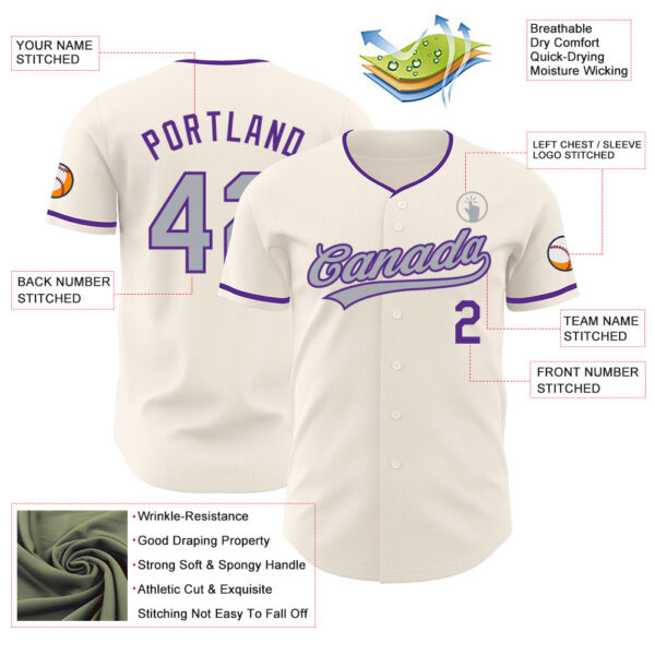Custom Cream Gray-Purple Authentic Baseball Jersey
