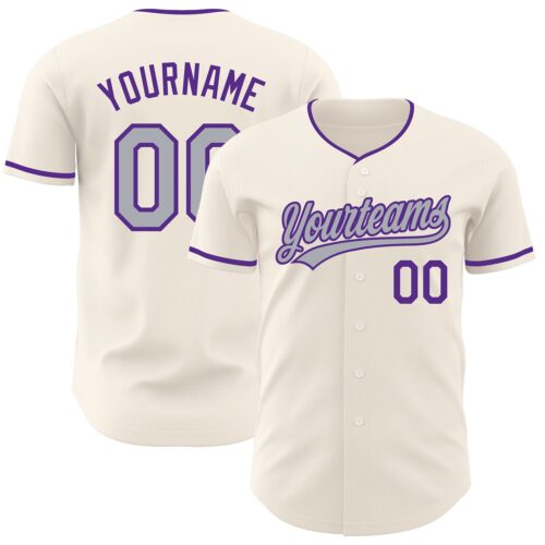 Cream1244 Custom Cream Gray-Purple Authentic Baseball Jersey
