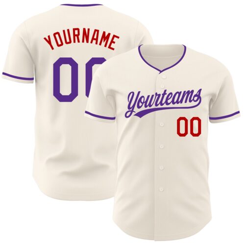 Cream1245 Custom Cream Purple-Red Authentic Baseball Jersey