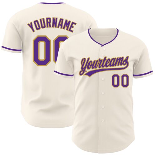 Cream1246 Custom Cream Purple-Old Gold Authentic Baseball Jersey