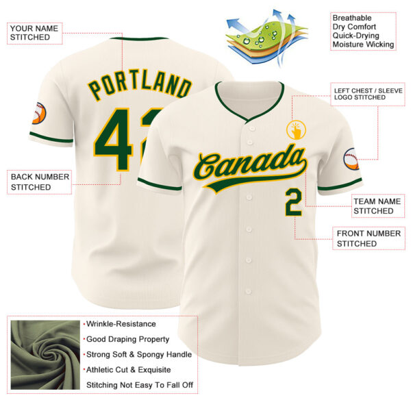 Custom Cream Green-Gold Authentic Baseball Jersey