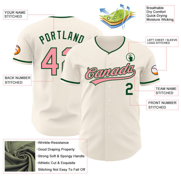 Custom Cream Medium Pink-Green Authentic Baseball Jersey