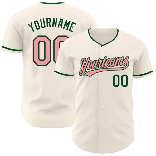 Cream1250 Custom Cream Medium Pink-Green Authentic Baseball Jersey