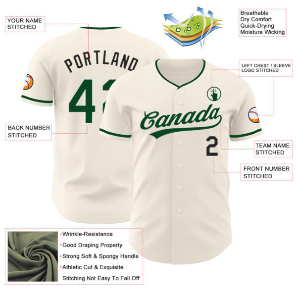 Custom Cream Green-Black Authentic Baseball Jersey