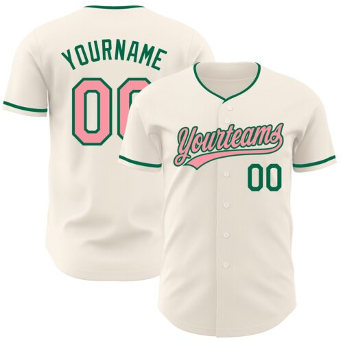 Cream1252 Custom Cream Medium Pink-Kelly Green Authentic Baseball Jersey