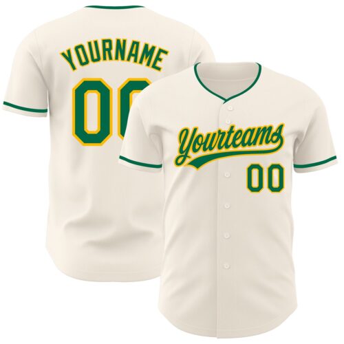 Cream1253 Custom Cream Kelly Green-Gold Authentic Baseball Jersey
