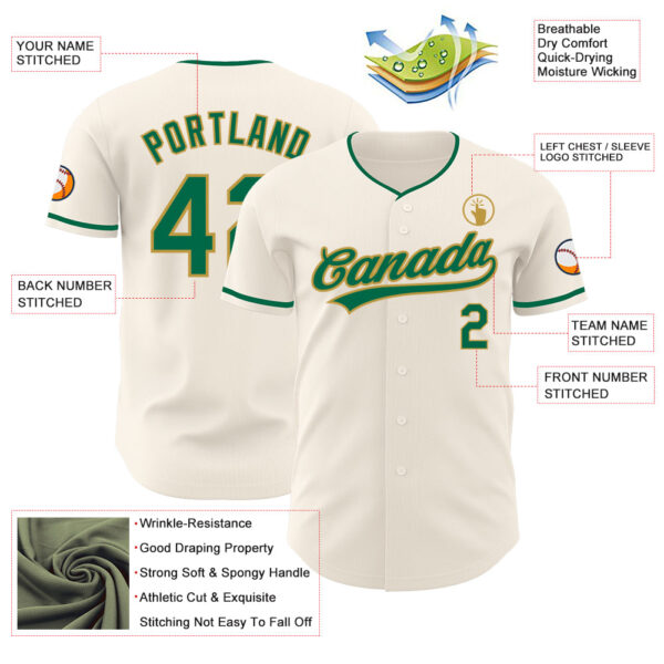 Custom Cream Kelly Green-Old Gold Authentic Baseball Jersey