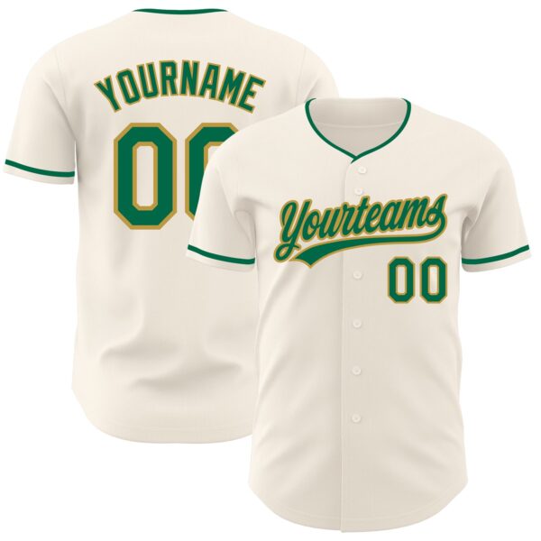Custom Cream Kelly Green-Old Gold Authentic Baseball Jersey