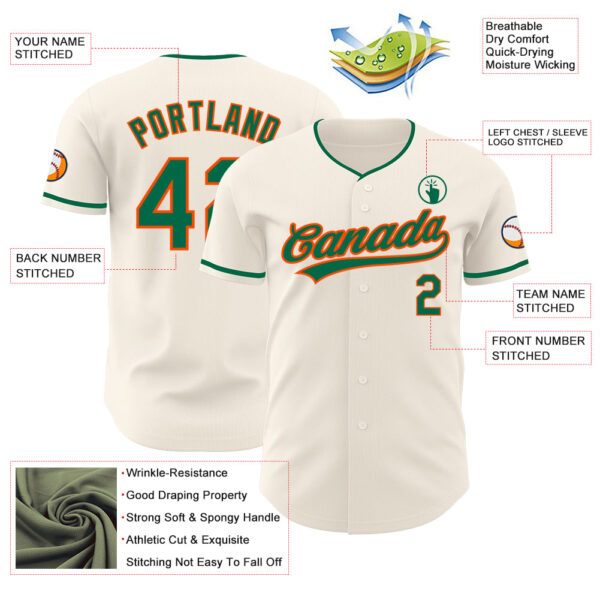 Custom Cream Kelly Green-Orange Authentic Baseball Jersey