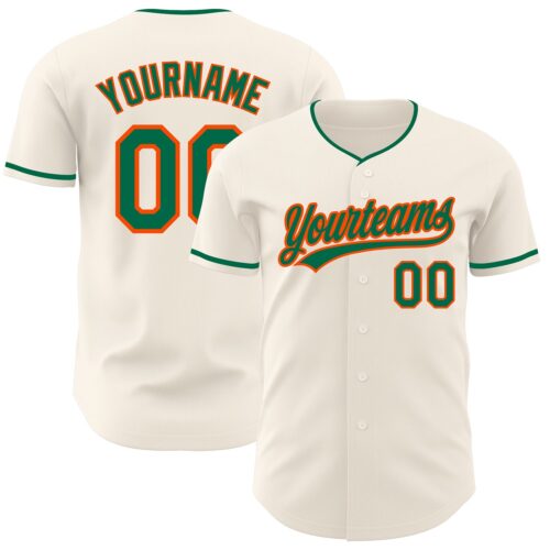 Cream1255 Custom Cream Kelly Green-Orange Authentic Baseball Jersey