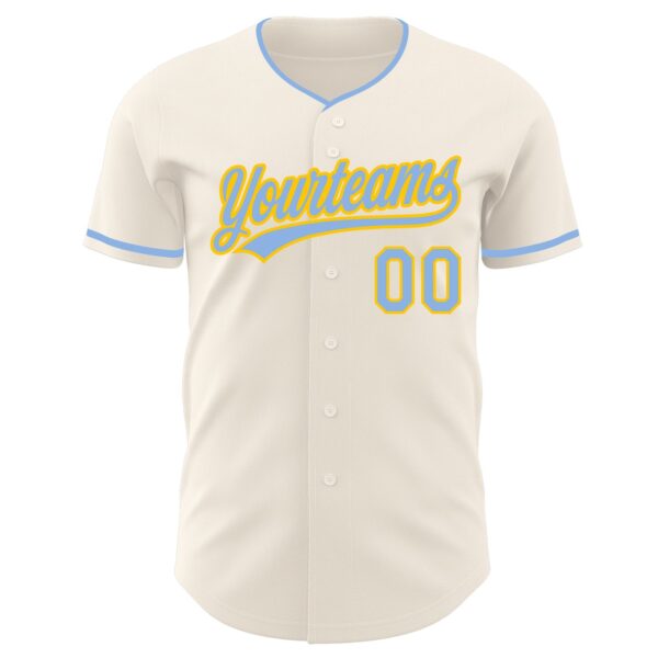 Custom Cream Light Blue-Yellow Authentic Baseball Jersey