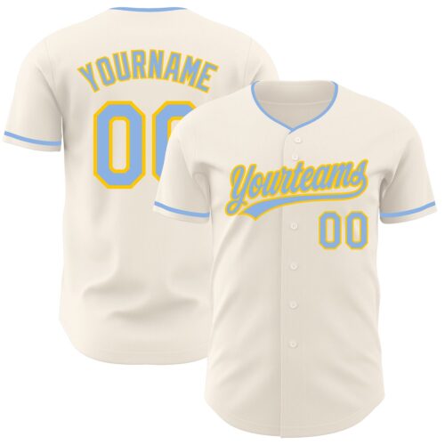 Cream1259 Custom Cream Light Blue-Yellow Authentic Baseball Jersey