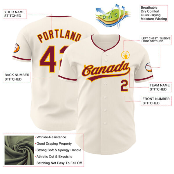 Custom Cream Crimson-Gold Authentic Baseball Jersey