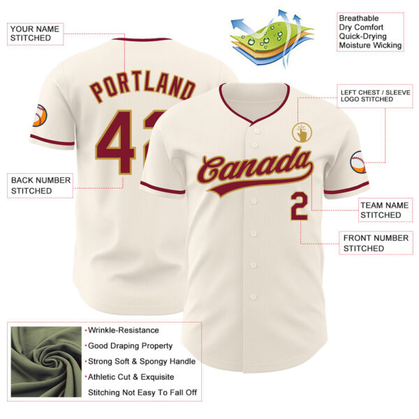 Custom Cream Crimson-Old Gold Authentic Baseball Jersey