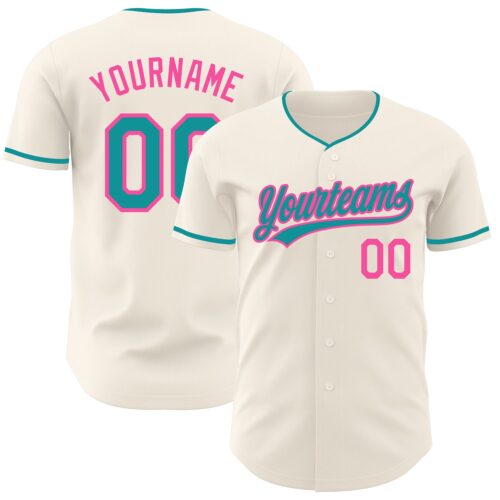 Cream1263 Custom Cream Teal-Pink Authentic Baseball Jersey