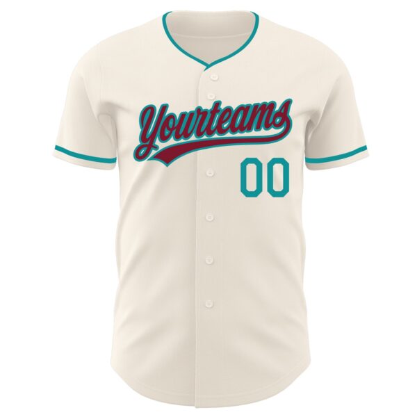 Custom Cream Crimson-Teal Authentic Baseball Jersey