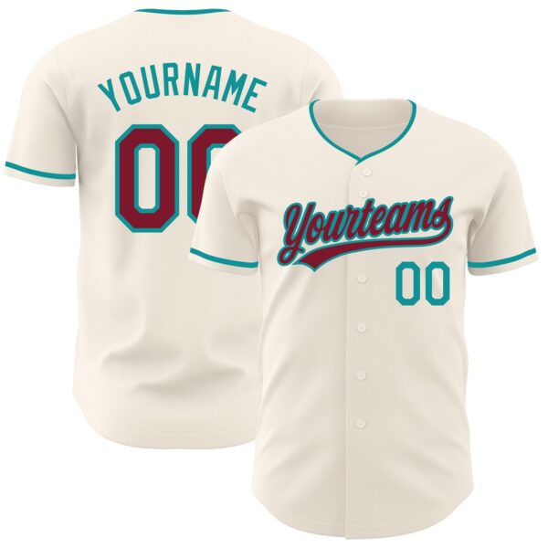 Custom Cream Crimson-Teal Authentic Baseball Jersey